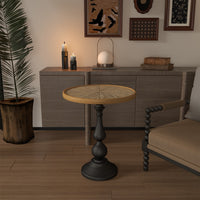 Retro Wooden Round Side Table For Living Room And Restaurant Accent Decor