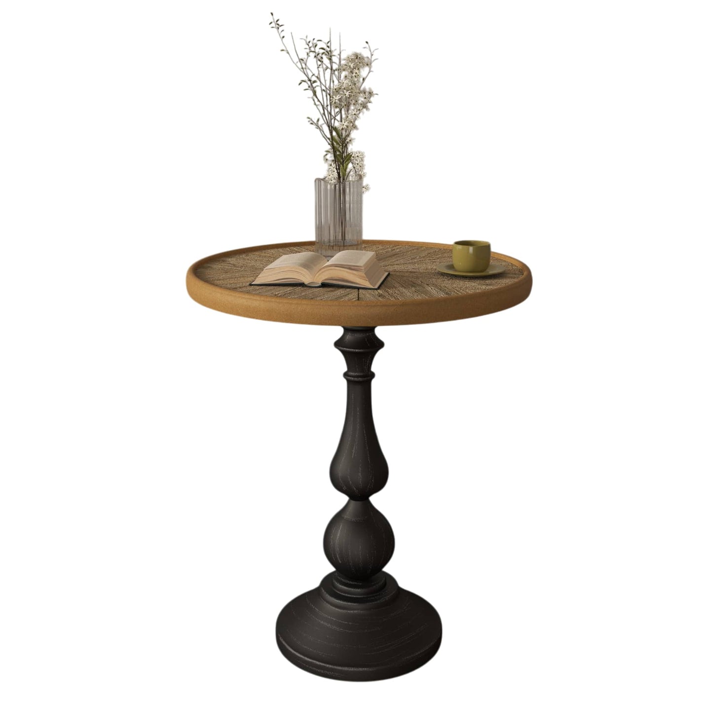 Retro Wooden Round Side Table For Living Room And Restaurant Accent Decor