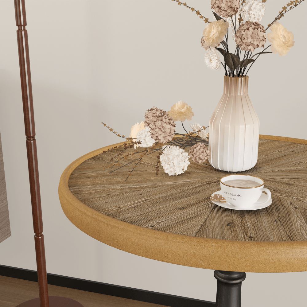 Retro Wooden Round Side Table For Living Room And Restaurant Accent Decor
