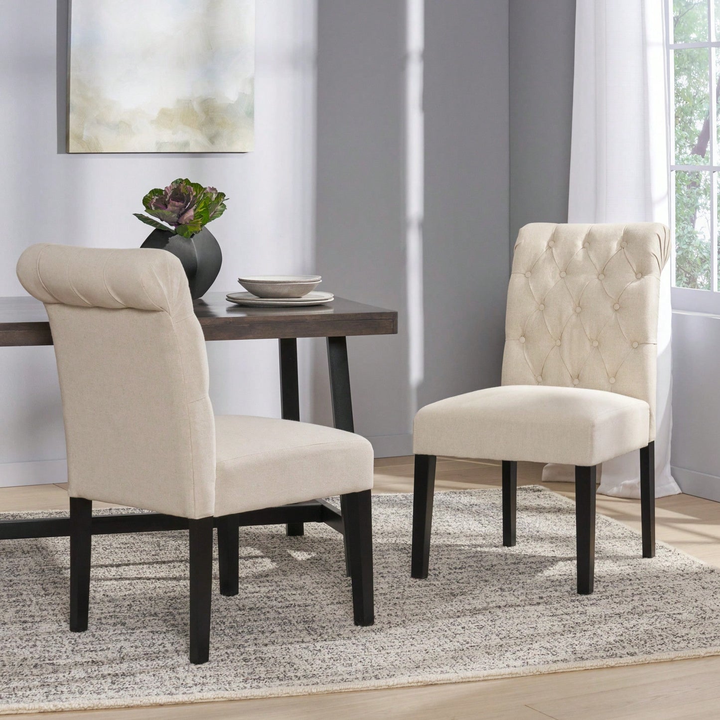 Set Of 2 Tufted Dining Rolltop Chairs For Elegant Home Decor