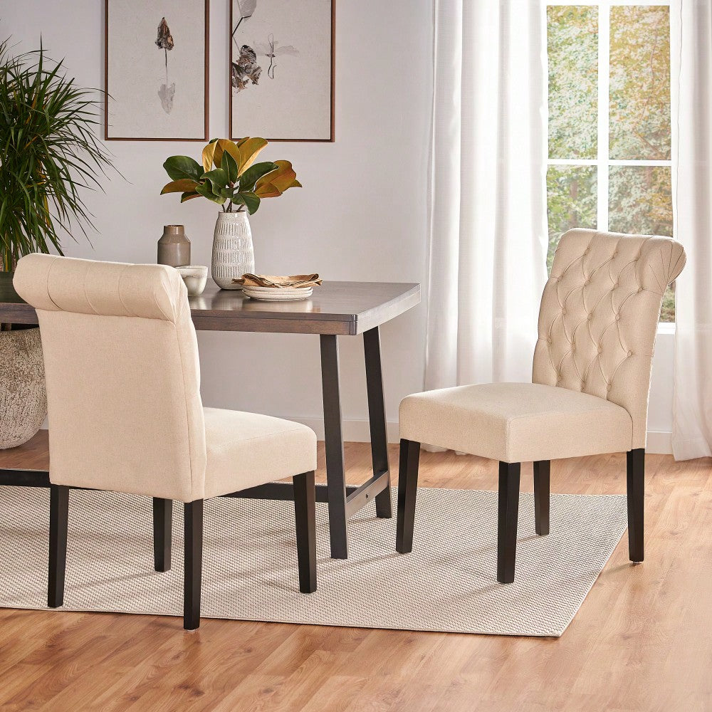 Set Of 2 Tufted Dining Rolltop Chairs For Elegant Home Decor