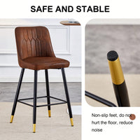 Two-Tone PU Bar Stools Set Of 2 Brown And Light Gray With Gold Decorated Legs And Black Metal Base