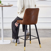 Two-Tone PU Bar Stools Set Of 2 Brown And Light Gray With Gold Decorated Legs And Black Metal Base