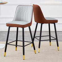 Two-Tone PU Bar Stools Set Of 2 Brown And Light Gray With Gold Decorated Legs And Black Metal Base