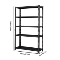 Adjustable Carbon Steel Storage Rack For Home And Basement, 5-Tier Display Shelf, 120cm X 40cm X 180cm, Black