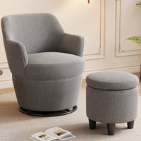 360 Degree Swivel Accent Chair With Ottoman Stylish Lounge Sofa For Living Room Bedroom Vanity Or Nursery Glider Beige Grey Color