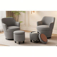 360 Degree Swivel Accent Chair With Ottoman Stylish Lounge Sofa For Living Room Bedroom Vanity Or Nursery Glider Beige Grey Color