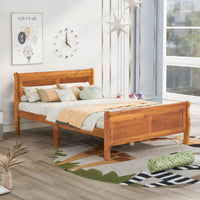 Elegant Full Size Wooden Platform Bed With Headboard And Sturdy Slat Support In Oak Finish