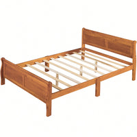 Elegant Full Size Wooden Platform Bed With Headboard And Sturdy Slat Support In Oak Finish