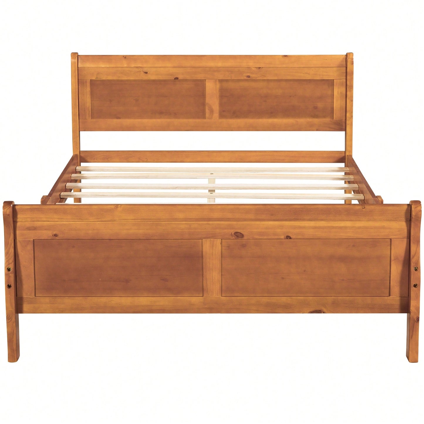 Elegant Full Size Wooden Platform Bed With Headboard And Sturdy Slat Support In Oak Finish