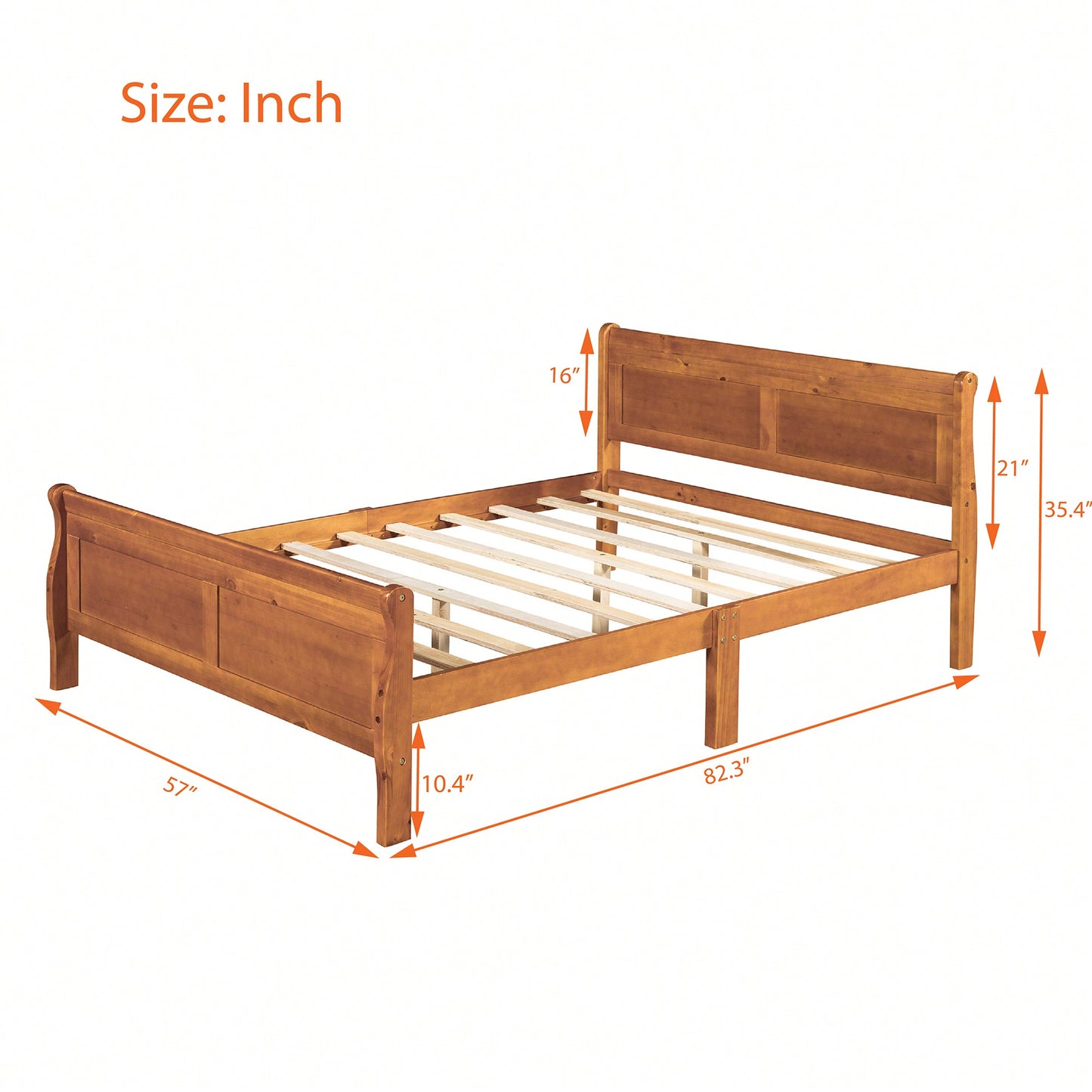 Elegant Full Size Wooden Platform Bed With Headboard And Sturdy Slat Support In Oak Finish
