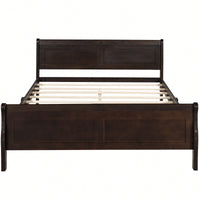 Elegant Full Size Wooden Platform Bed With Headboard And Sturdy Slat Support In Oak Finish