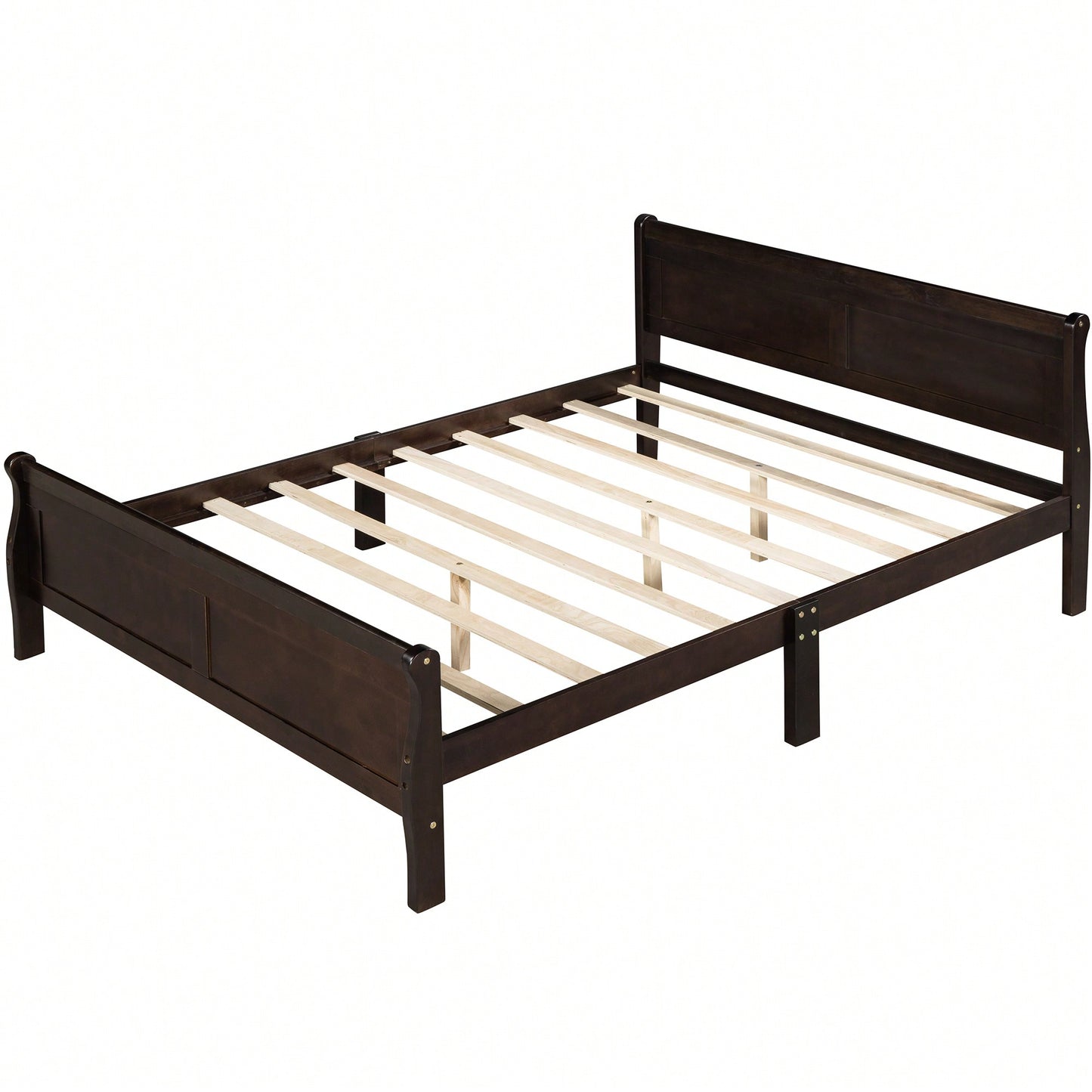 Elegant Full Size Wooden Platform Bed With Headboard And Sturdy Slat Support In Oak Finish