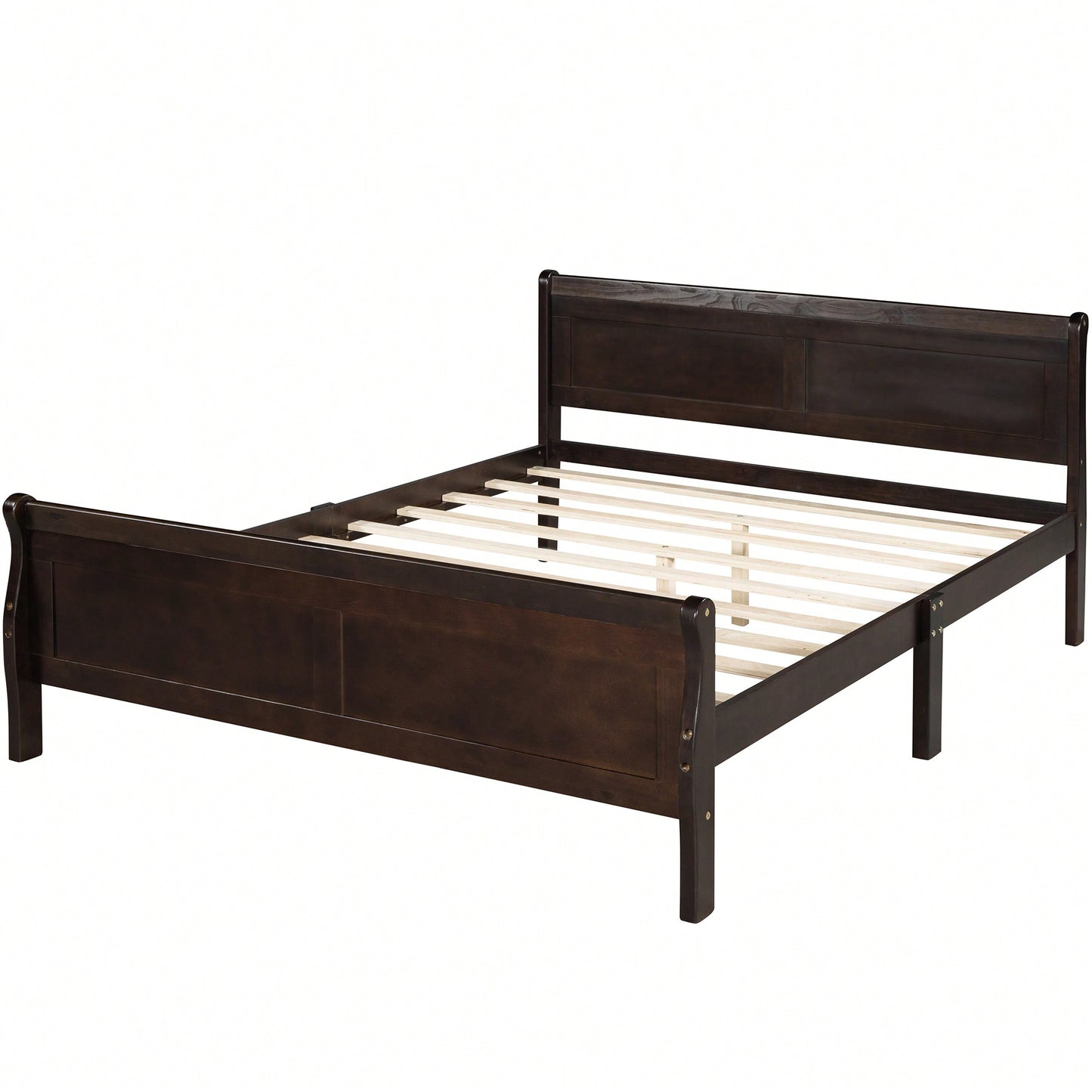 Elegant Full Size Wooden Platform Bed With Headboard And Sturdy Slat Support In Oak Finish