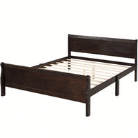 Elegant Full Size Wooden Platform Bed With Headboard And Sturdy Slat Support In Oak Finish