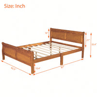 Elegant Oak Queen Size Wood Platform Bed With Headboard And Sturdy Slat Support