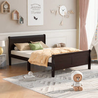 Elegant Oak Queen Size Wood Platform Bed With Headboard And Sturdy Slat Support