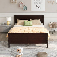 Elegant Oak Queen Size Wood Platform Bed With Headboard And Sturdy Slat Support
