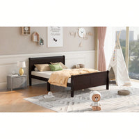 Elegant Oak Queen Size Wood Platform Bed With Headboard And Sturdy Slat Support