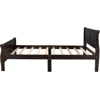 Elegant Oak Queen Size Wood Platform Bed With Headboard And Sturdy Slat Support