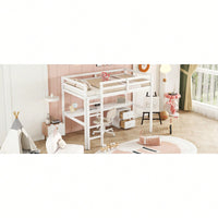 Space-Saving Twin Loft Bed With Desk, Storage Cabinet, Drawers, Guardrails, And Ladder In Grey