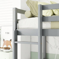 Space-Saving Twin Loft Bed With Desk, Storage Cabinet, Drawers, Guardrails, And Ladder In Grey