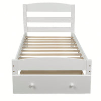 Twin Bed Frame With Storage Drawer And Wooden Slat Support No Box Spring Required White