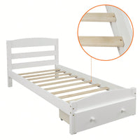 Twin Bed Frame With Storage Drawer And Wooden Slat Support No Box Spring Required White