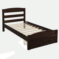 Twin Bed Frame With Storage Drawer And Wooden Slat Support No Box Spring Required White