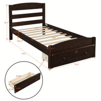 Twin Bed Frame With Storage Drawer And Wooden Slat Support No Box Spring Required White