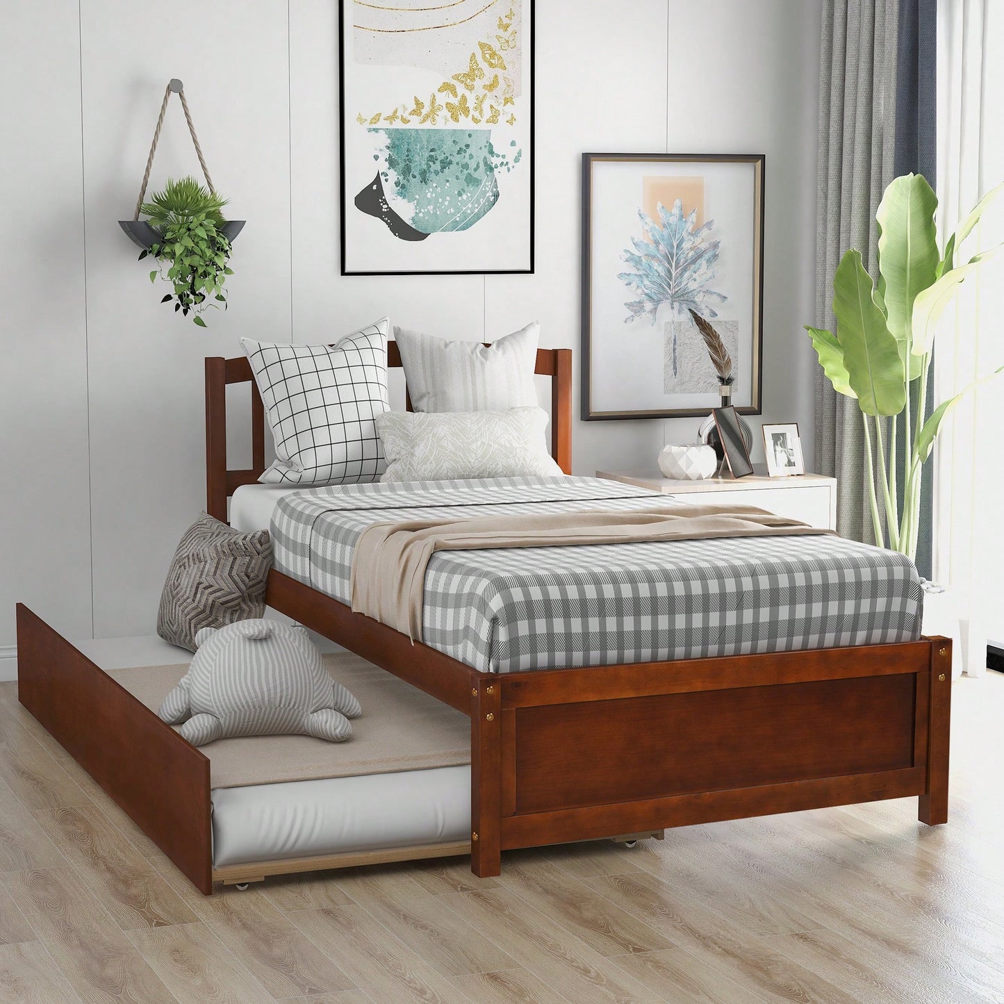 Twin Size Platform Bed Frame With Trundle For Space-Saving Sleep Solutions White