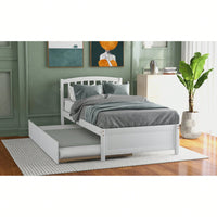 Twin Size Platform Bed Frame With Trundle For Space-Saving Sleep Solutions White