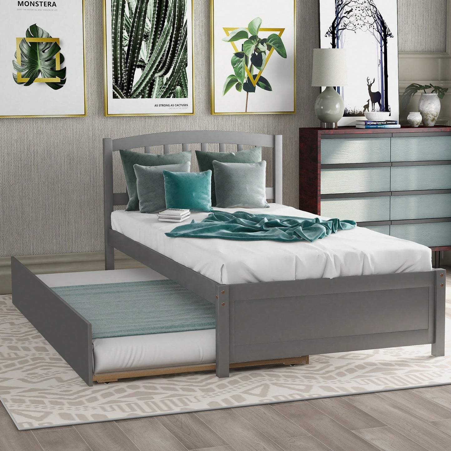 Twin Size Platform Bed Frame With Trundle For Space-Saving Sleep Solutions White