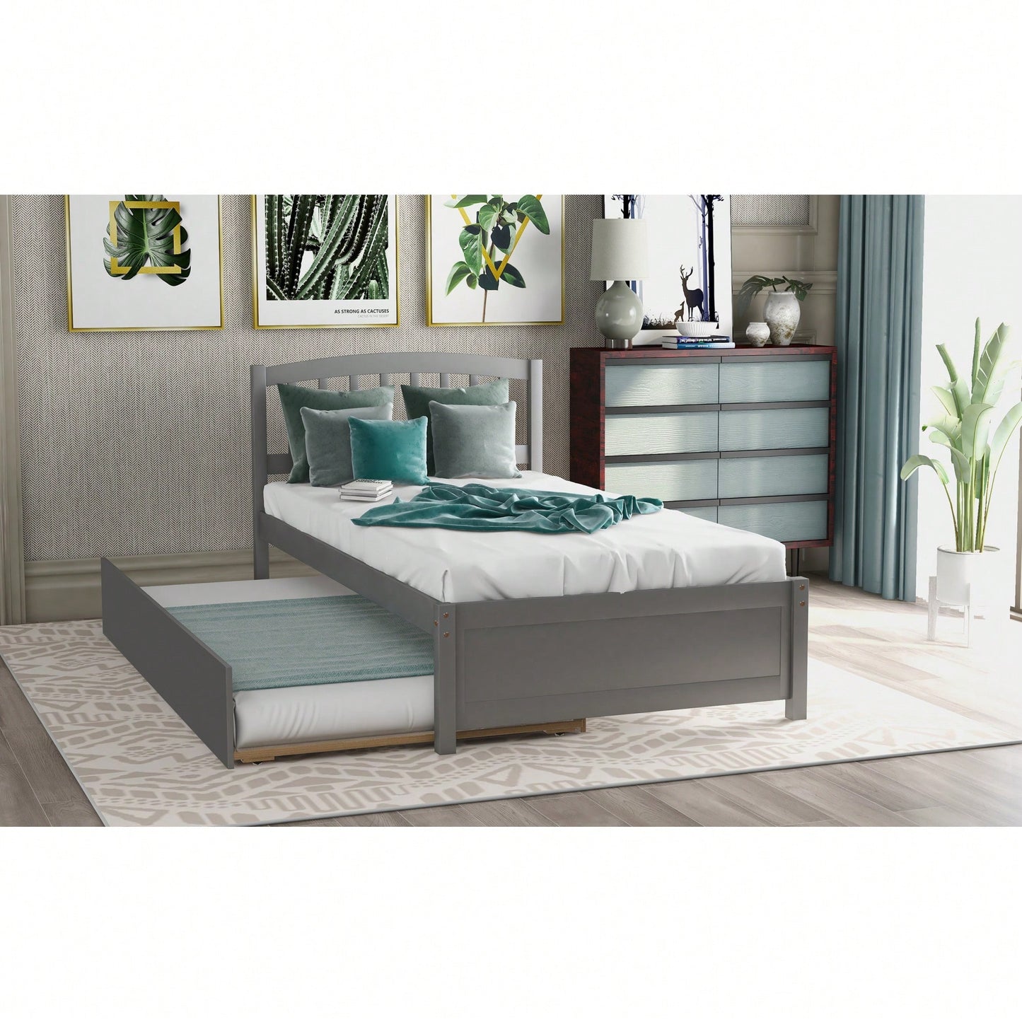 Twin Size Platform Bed Frame With Trundle For Space-Saving Sleep Solutions White
