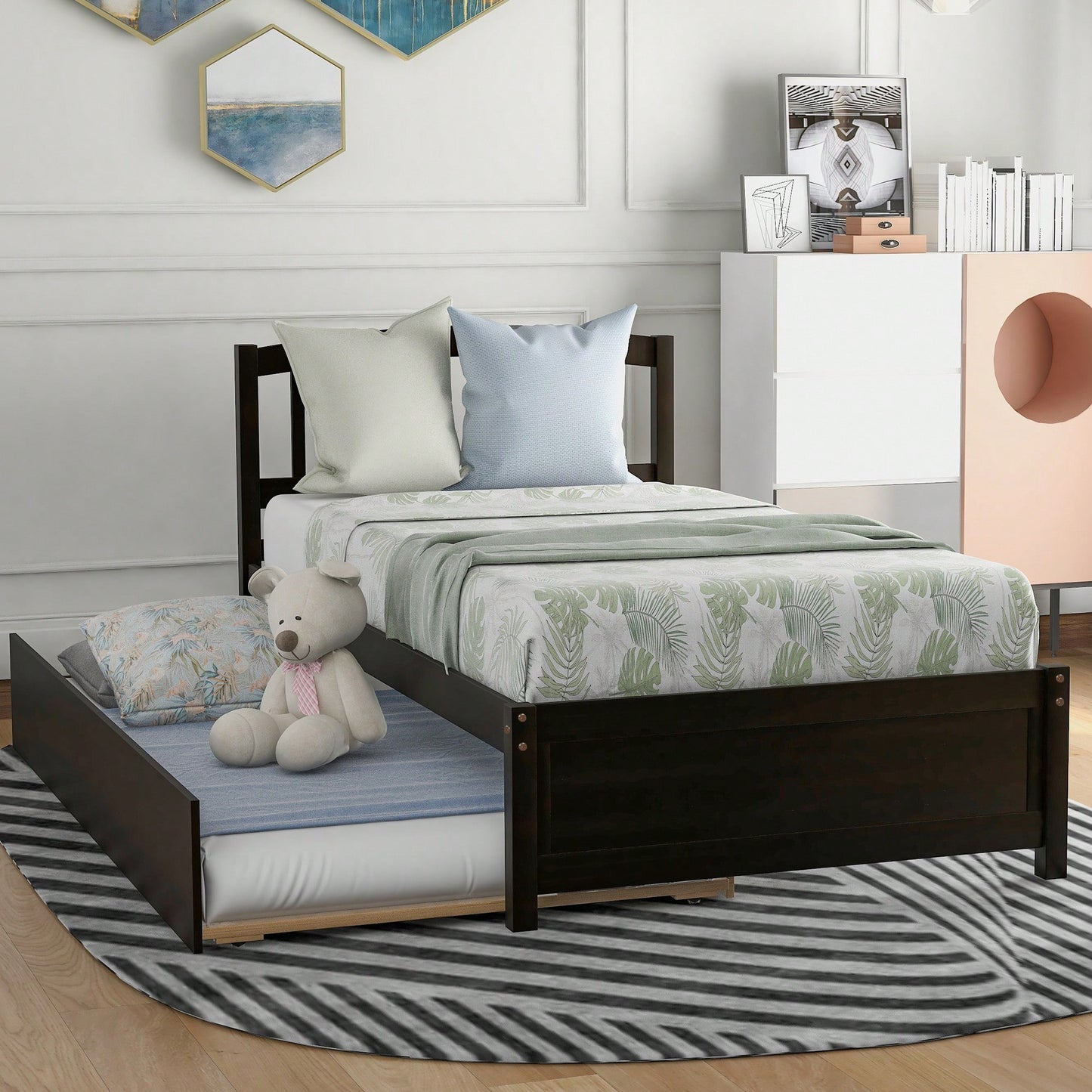 Twin Size Platform Bed Frame With Trundle For Space-Saving Sleep Solutions White