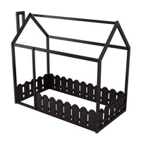 Twin Size Wooden House Bed Frame With Fence For Kids And Teens In Espresso Finish