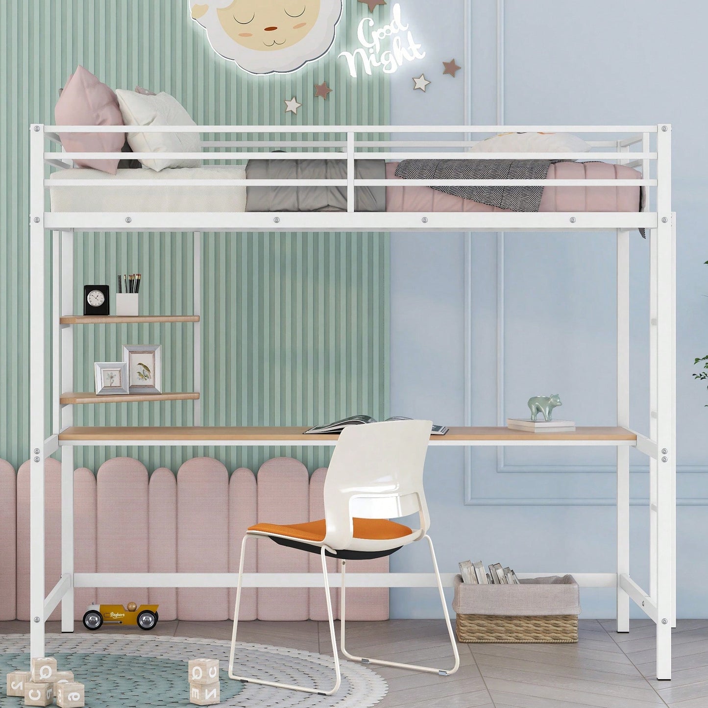 Loft Bed With Desk And Shelves In Black For Space-Saving Solutions