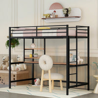 Loft Bed With Desk And Shelves In Black For Space-Saving Solutions