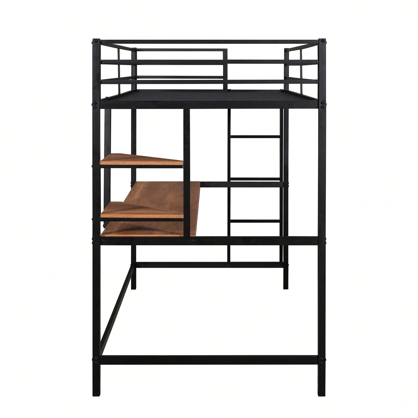 Loft Bed With Desk And Shelves In Black For Space-Saving Solutions