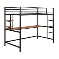 Loft Bed With Desk And Shelves In Black For Space-Saving Solutions