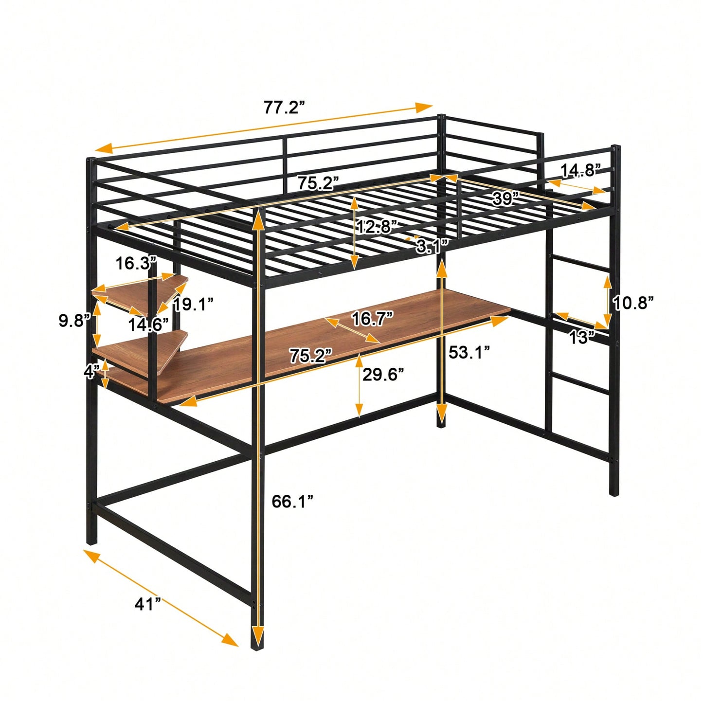 Loft Bed With Desk And Shelves In Black For Space-Saving Solutions