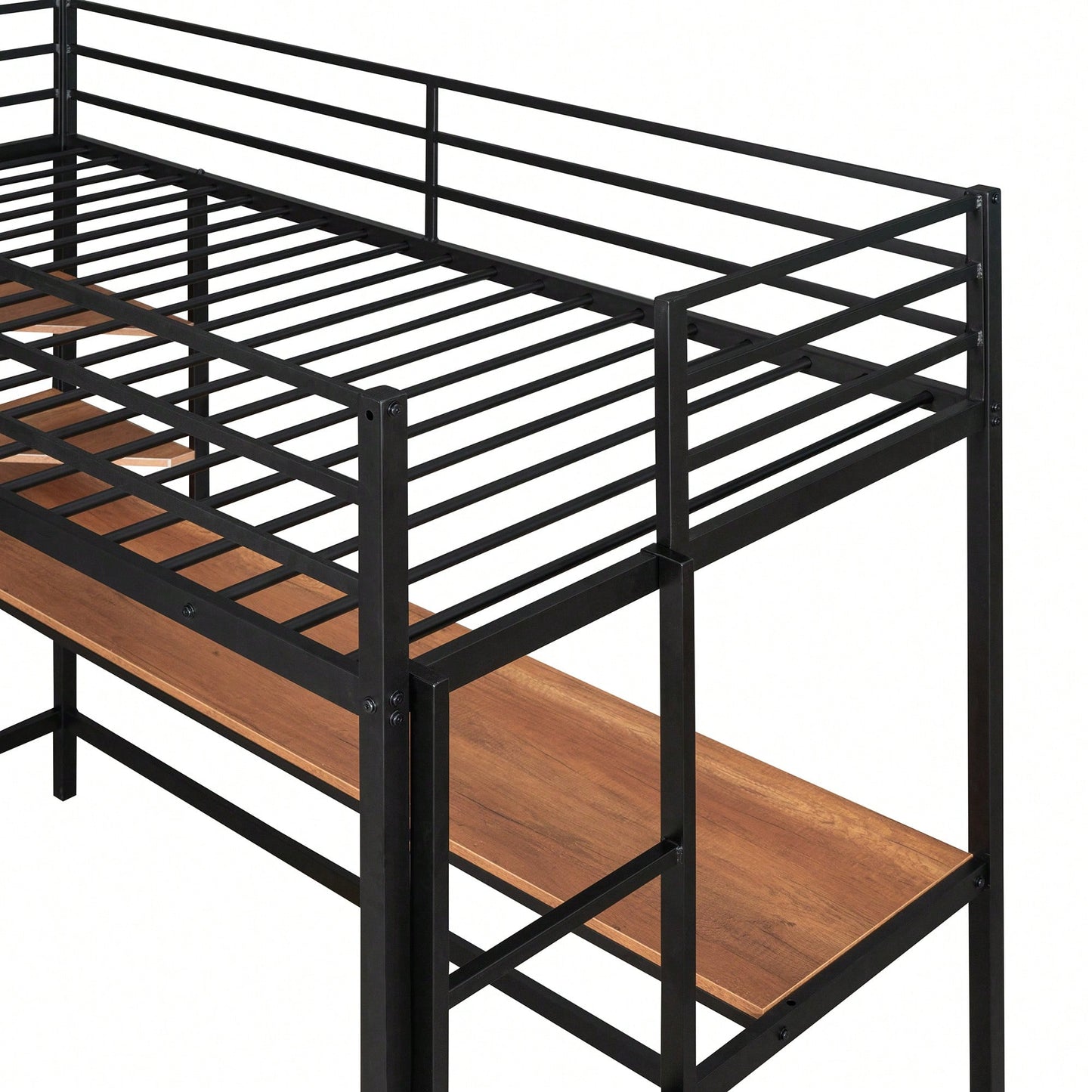 Loft Bed With Desk And Shelves In Black For Space-Saving Solutions