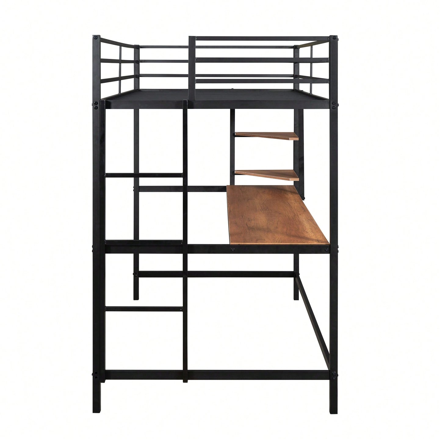 Loft Bed With Desk And Shelves In Black For Space-Saving Solutions