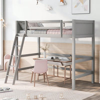 Solid Wood Twin Loft Bed With Ladder For Space Saving And Stylish Bedroom Design Grey