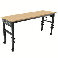 Adjustable 72 Inch Rolling Workbench With Power Outlet Heavy-Duty Rubber Wood Top Ideal For Garage Office Workshop Home Easy Assembly