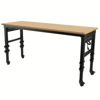 Adjustable 72 Inch Rolling Workbench With Power Outlet Heavy-Duty Rubber Wood Top Ideal For Garage Office Workshop Home Easy Assembly