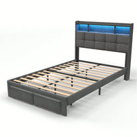 Multi-Functional LED Bed Frame With Charging Station And Memory Foam Headboard