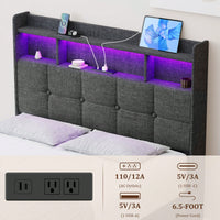 Multi-Functional LED Bed Frame With Charging Station And Memory Foam Headboard