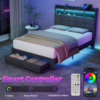 Multi-Functional LED Bed Frame With Charging Station And Memory Foam Headboard