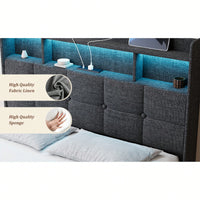 Multi-Functional LED Bed Frame With Charging Station And Memory Foam Headboard